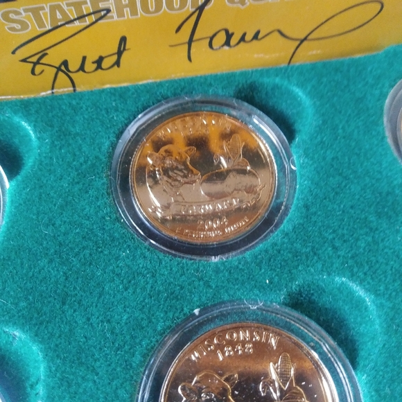 RARE: Brett Favre: US Statehood Quarter Set, Gold Plated Quarters, 7 Coins - Picture 9 of 16